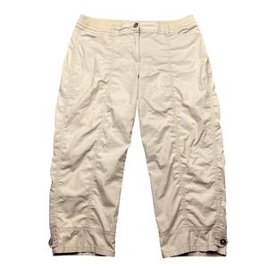 Chicos Tan Khaki Crop Pants Womens Size 2.5 Ribbed Waist Tapered Leg 7613‎